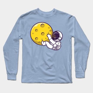 Astronaut Hanging On Moon Cartoon Long Sleeve T-Shirt